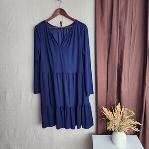 Ellen Weaver Women's Dress Size S Blue Ruffle Tier Stretchy Long Sleeve